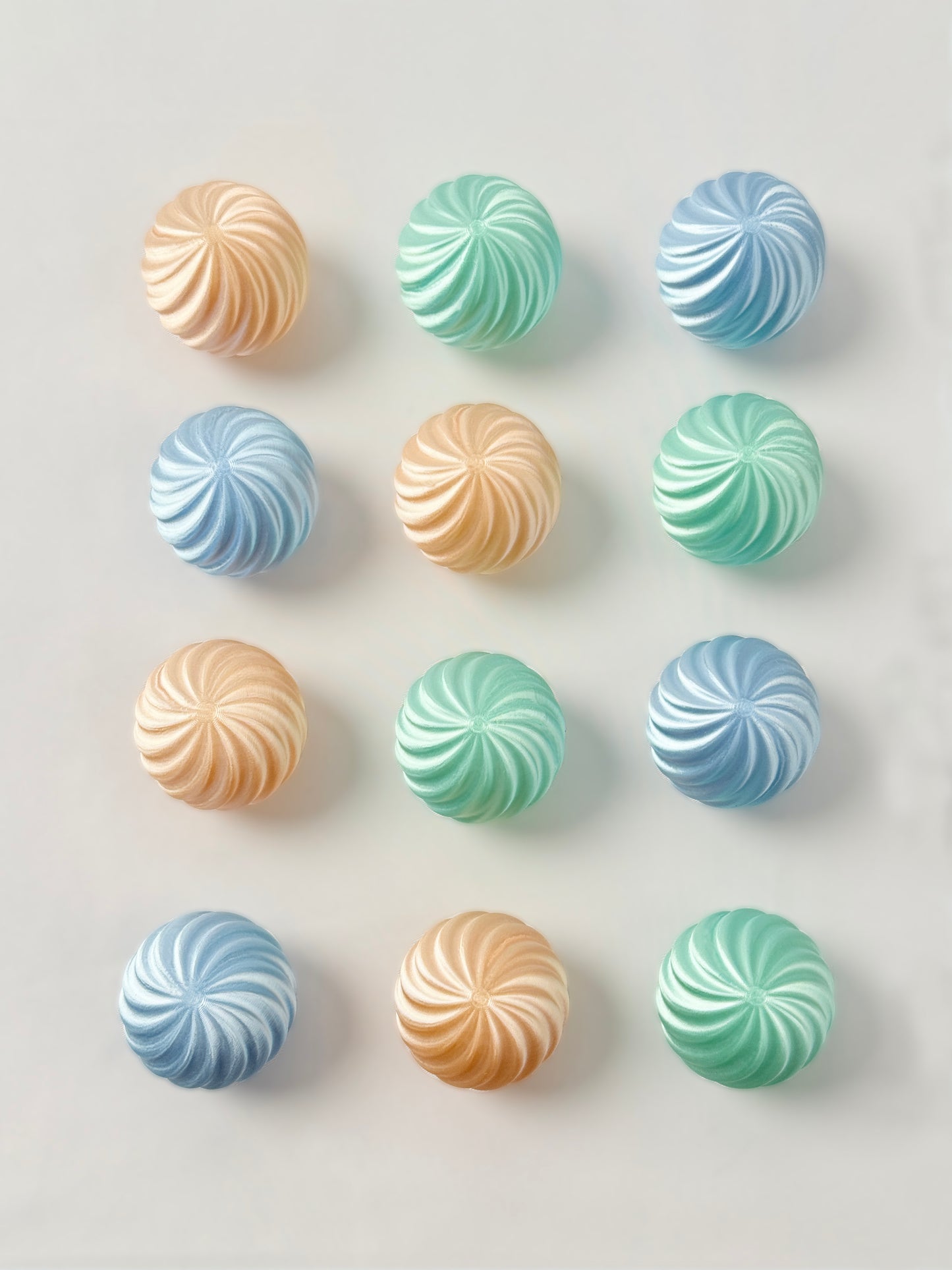 Pastel green, baby blue and mint green colored spherical shaped Christmas ornament