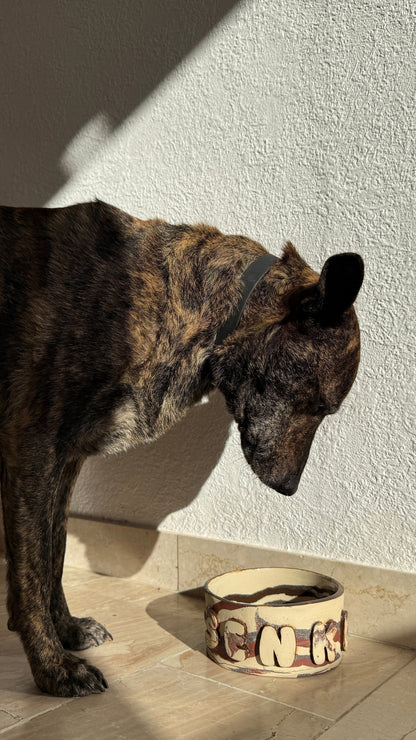 Custom Ceramic Dog Bowl – Handmade Tiger Stripe Pet Bowl