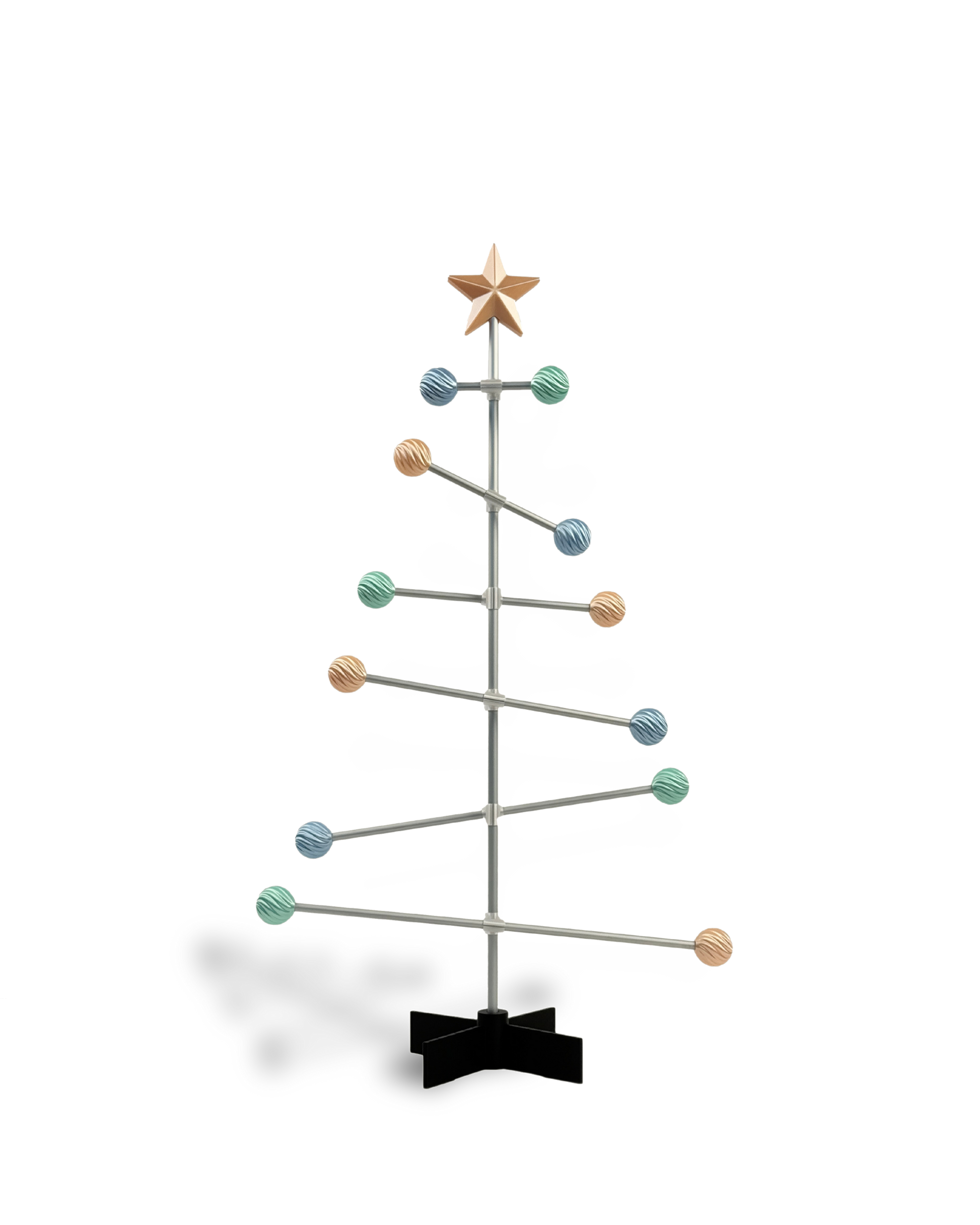 Modern modular metal Easter tree with pastel colored balls ornament