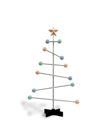 Modern modular metal Easter tree with pastel colored balls ornament